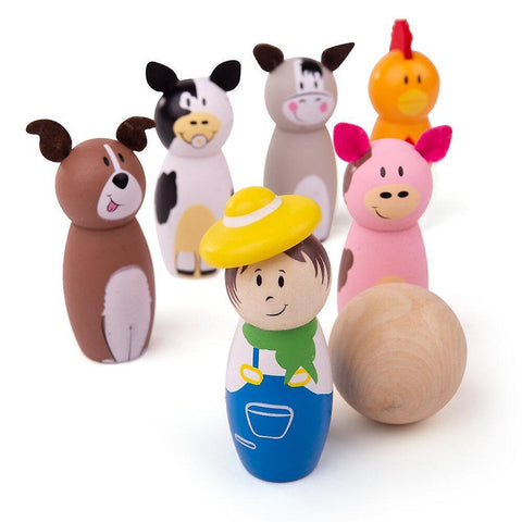 Bowling Toys Wooden Farm Skittles