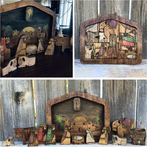 Mechanical Puzzles Nativity Puzzle with Wood Burned Design Wooden Jesus Puzzle Game Toy set