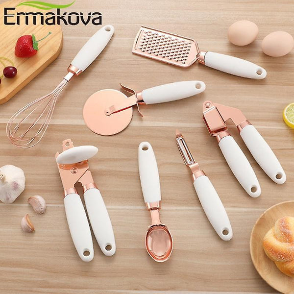 Kitchen utensil sets 7 pcs kitchen gadget set copper coated stainless steel utensils pizza cutter|cooking tool sets