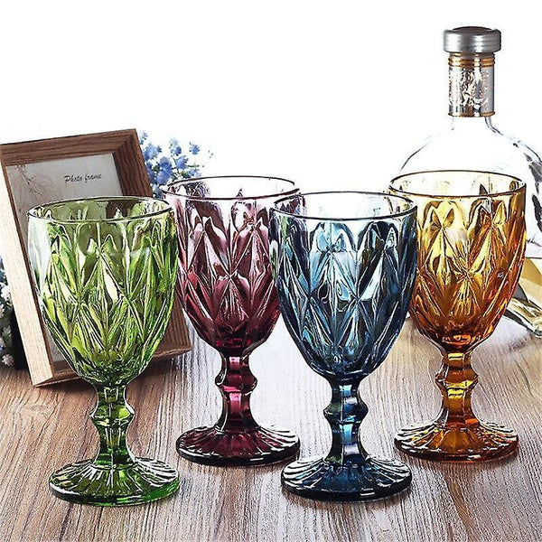 Wine Glass Charms 4Pcs/Set Multicolor Carved Red Wine Glasses Retro Embossed Whiskey Cups Wedding Pa