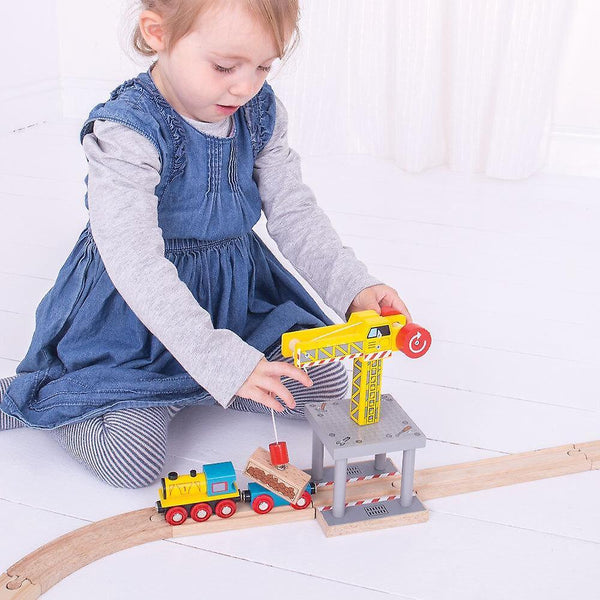 Toy trains train sets bigjigs rail magnetic big yellow crane - other major wooden rail brands are compatible