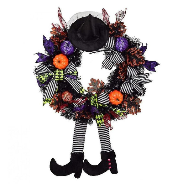 Wreath floral frames witch halloween wreath with hat legs pumpkin door wreath