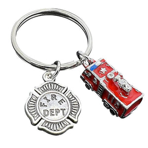 5.8CM unisex Keychains Fire Engine Badge Pendant Metal Fire Truck Keychain Decorative Bag Pendant Key Adornment