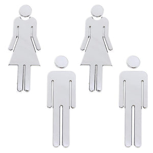 12.5X4CM Silver Facility Identification Signs 4 Pcs Self-adhesive Restroom Sign Men And Women Sign Toilet Symbol Toilet Sign