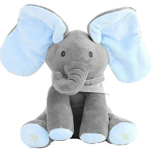 Stuffed animals gray+blue peek-a-boo elephant plush toy singing stuffed doll christmas gift