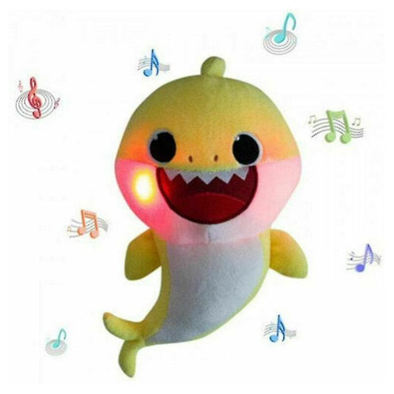 Stuffed animals yellow with music+led baby shark light singing plush toy music doll christmas gift