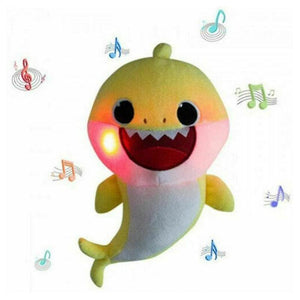 Stuffed animals yellow with music+led baby shark light singing plush toy music doll christmas gift