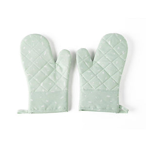 Oven mitts pot holders non-slip silicone heat insulation gloves 27x15cm green