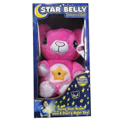 Stuffed animals pink bear with box star dream belly lites lamp plush projector toy