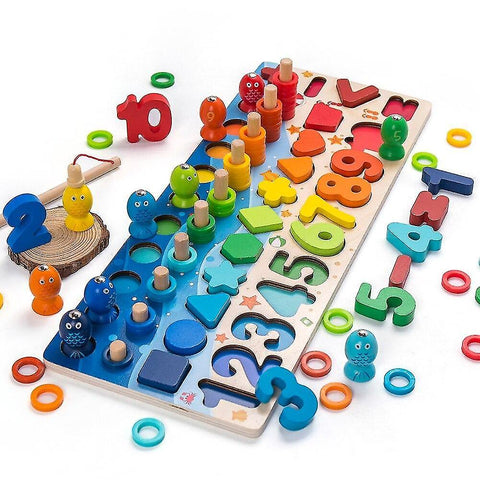 Interlocking blocks montessori educational wooden toys geometric shape cognition puzzle toys math toys|math toys