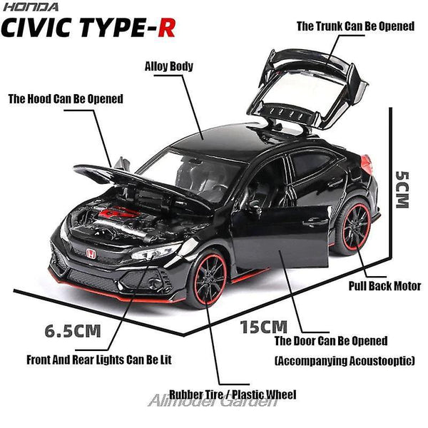 Toy Cars 1:32 HONDA CIVIC TYPE R Diecasts Car Model Black