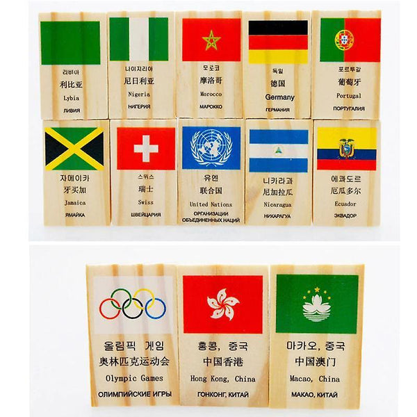 Wooden Blocks 100pcs Wooden Flag Domino Game Learning Flags World Countries Educational Toys Christm