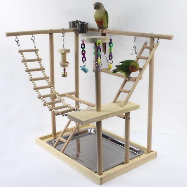 Bird Toys Wood Parrot Playground Bird Perch With Toys Bird Frame Stand Cage Bird Suspension Bridge|B