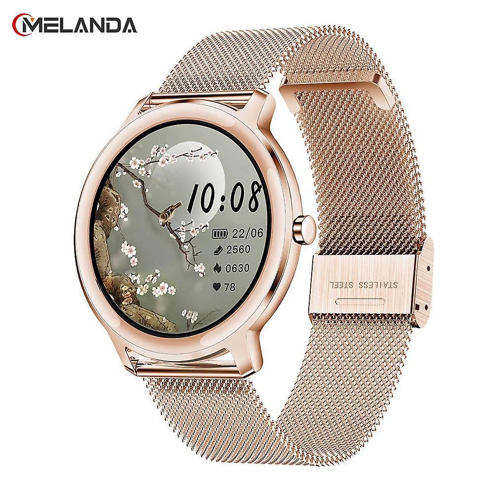 Watches Super Slim Fashion Women Smart Watch Touch Round Screen Smartwatch Smart Watches Mesh Rosego