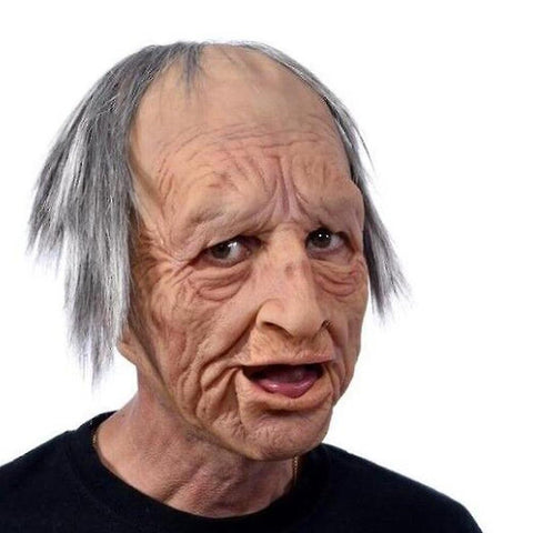 Masks funny realistic latex old man woman mask with hair halloween cosplay fancy dress head rubber party