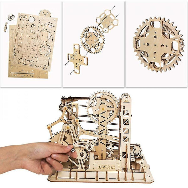 Science exploration sets marble run diy waterwheel coaster wooden building block kits assembly toy christmas gift for children adult