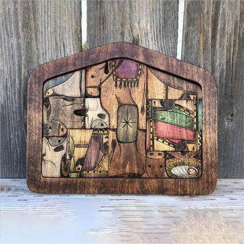 Mechanical Puzzles Nativity Puzzle with Wood Burned Design Wooden Jesus Puzzle Game Toy set