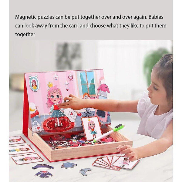 Wooden blocks wooden toy educational multi magnetic double sided puzzle cartoon girl dress up puzzle |magnetic