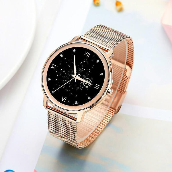 Watches Super Slim Fashion Women Smart Watch Touch Round Screen Smartwatch Smart Watches Mesh Rosego