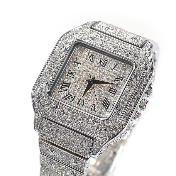 Watches hiphop full iced out watches sliver gold rhinestone quartz wristwatch silver