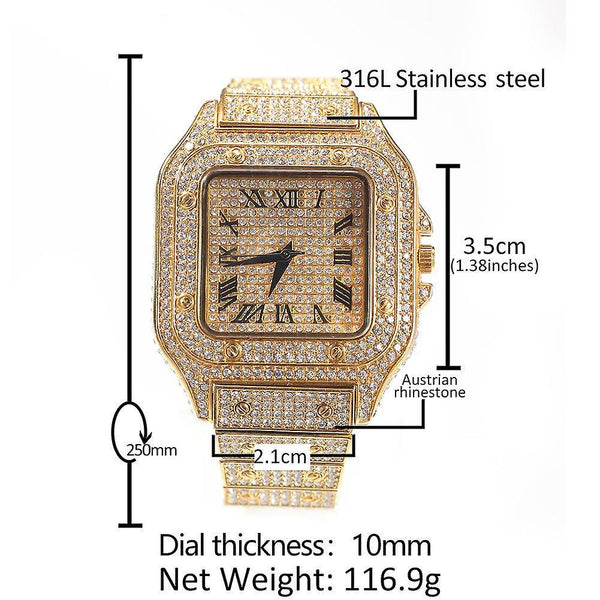 Watches hiphop full iced out watches sliver gold rhinestone quartz wristwatch silver