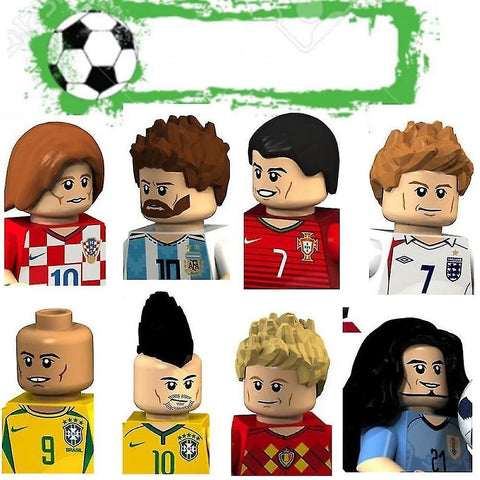 Action Toy Figures 8Pcs/set Football Figure Blocks Messi Cristiano Ronaldo Neymar De Bruyne Beckham