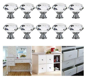 12pcs 30mm Crystal Glass Cabinet Dresser Knob Diamond Drawer Door Knobs Pull Handles Drawer & Shelf Liners