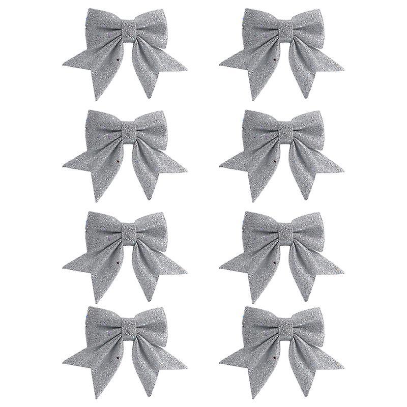 12X15CM Silver Holiday Ornaments 8pcs Christmas Bow Knots Gift Wrapping Ornament Christmas Tree Pendant