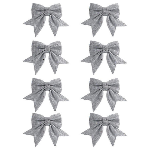 12X15CM Silver Holiday Ornaments 8pcs Christmas Bow Knots Gift Wrapping Ornament Christmas Tree Pendant