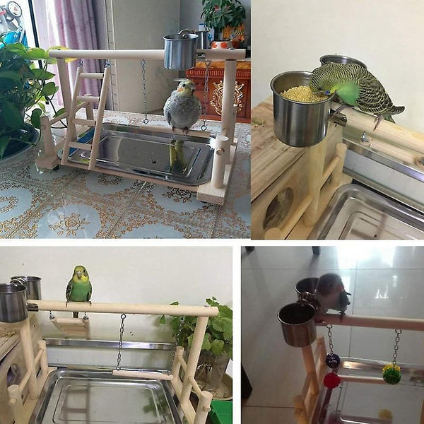 Bird Toys Parrot Playstands With Cup Toys Tray Bird Swing Ladder Bridge Cockatiel Playground Bird Pe