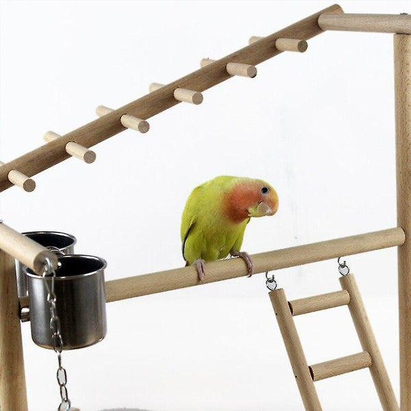 Bird Toys Wooden Bird Perch Stand With Feeder Cups Playground Exercise Gym Playstand Ladder|Bird Per