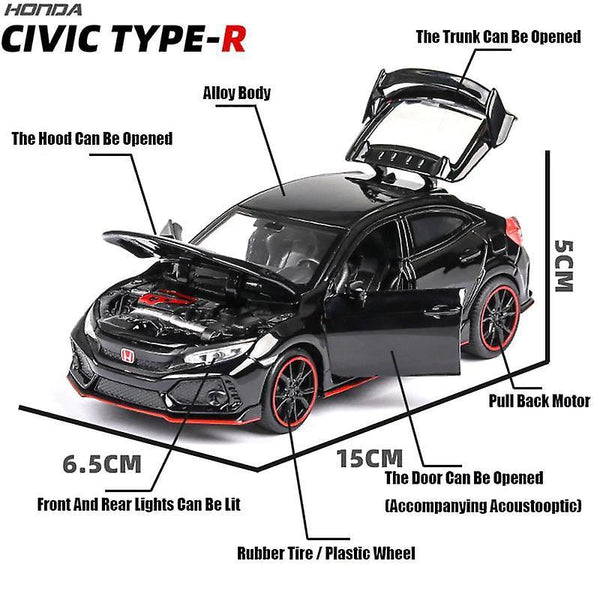 Toy Cars 1:32 HONDA CIVIC TYPE R Diecasts Car Model Black