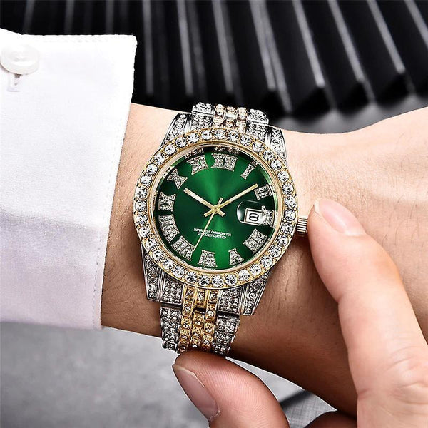 Watches hip hop diamond watch men luxury brand mens gold watch analog quartz watches red