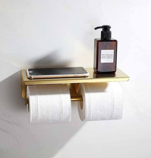 Toilet paper holders brushed gold stainless steel toilet roll holder double ring gold