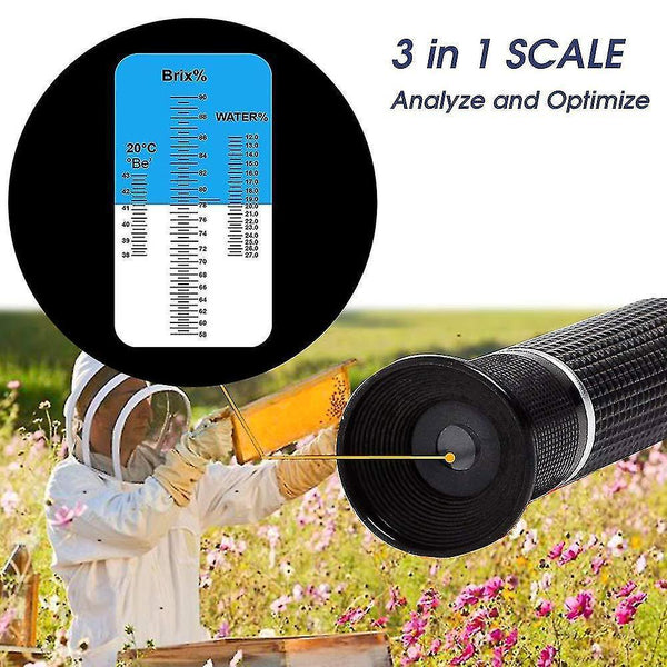 Telescopes honey refractometer for honey moisture  brix and baume  3-in-1 uses  58-90% brix scale range honey