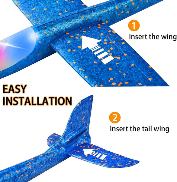 2 Pack Led Light Airplane 17.5" Large Throwing Foam Plane 2 Flight Mode Glider Plane flying Toy For Kids gifts For 3 4 5 6 7 Years Old Boy outdoor Spo Toy Airplanes