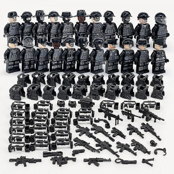 Action Toy Figures Military Building Blocks Series Black Special Police And Off-road Vehicle Set Sma