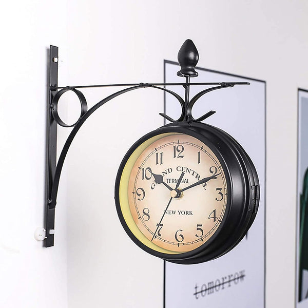 Railway Station Clock Double-sided Retro Style Digits Wall Clock Wall Clocks