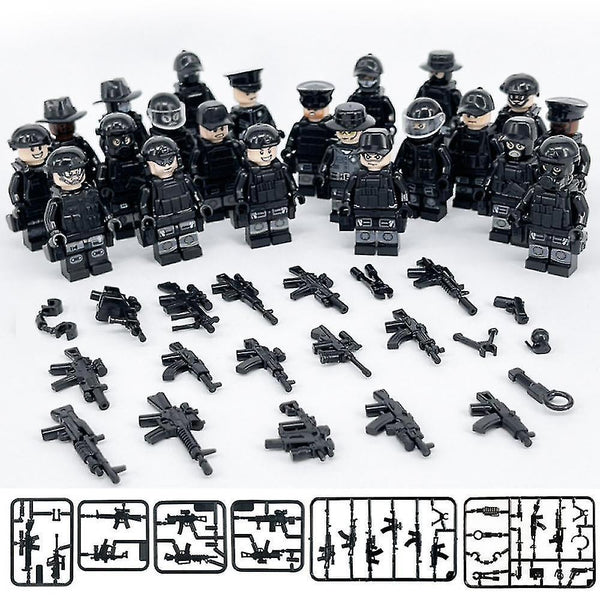 Action Toy Figures Military Building Blocks Series Black Special Police And Off-road Vehicle Set Sma