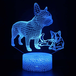 3D Touch Light Night 7 colors remote control - Chien et Chat #1282