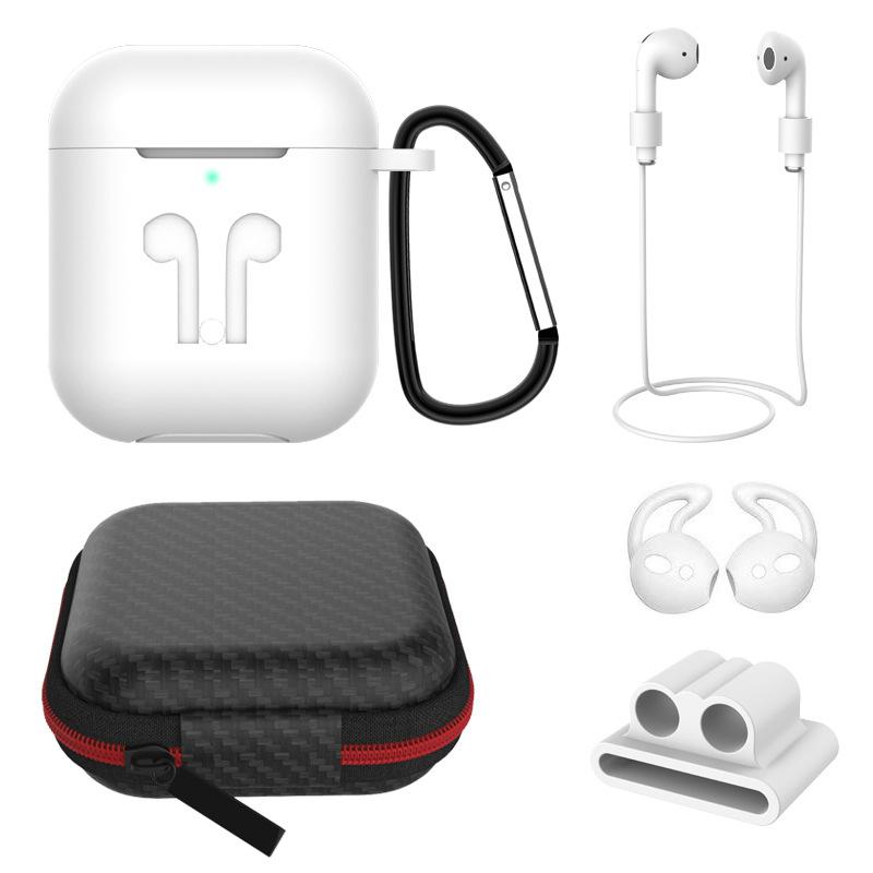 6 in 1 AirPods Accessories Kit Silicone Case with BuckleApple AirPods White