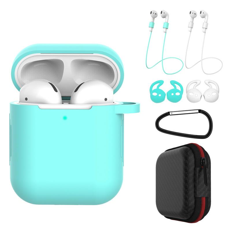 7 in 1 AirPods Accessories Kit Silicone Case with BuckleApple AirPods Light gree