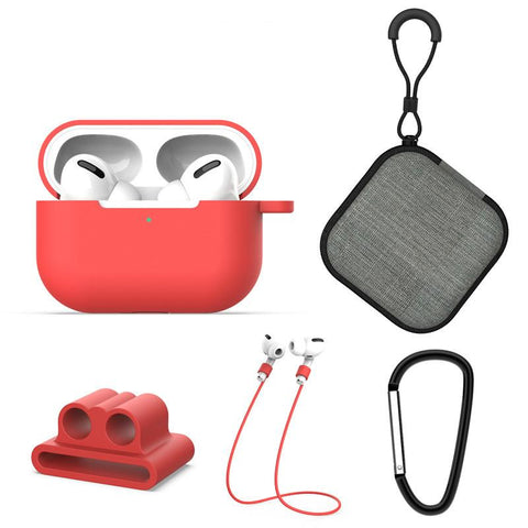 5 in 1 AirPods Accessories Kit Silicone Case with BuckleApple AirPods Pro red