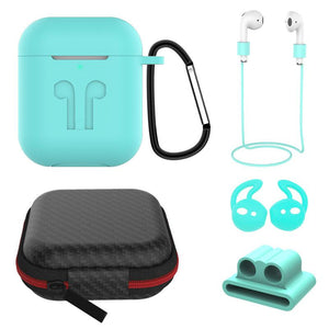 6 in 1 AirPods Accessories Kit Silicone Case with BuckleApple AirPods Light gree