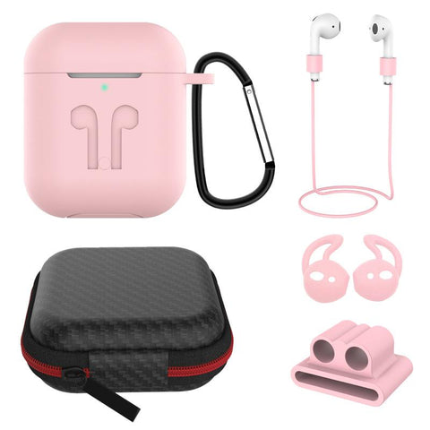 6 in 1 AirPods Accessories Kit Silicone Case with BuckleApple AirPods Pink