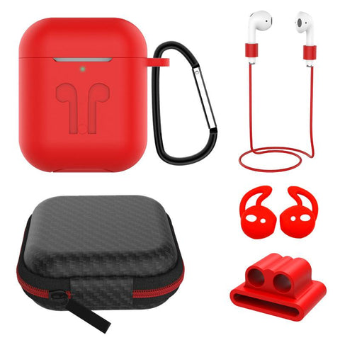 6 in 1 AirPods Accessories Kit Silicone Case with BuckleApple AirPods red