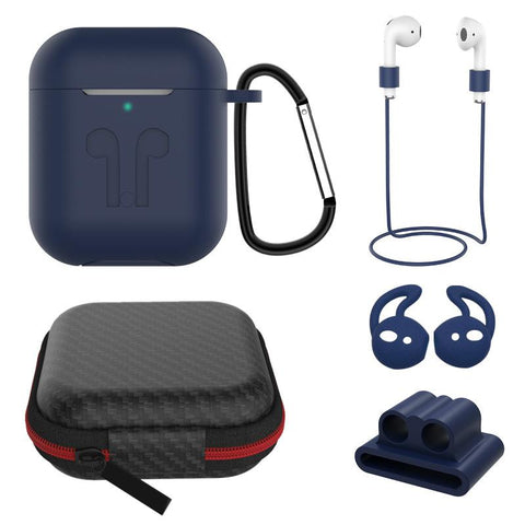 6 in 1 AirPods Accessories Kit Silicone Case with BuckleApple AirPods Dark blue