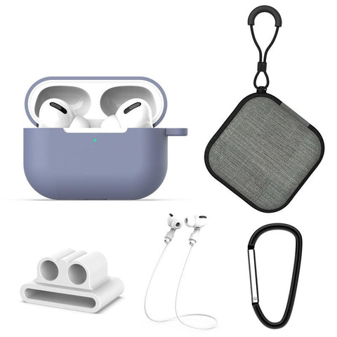 5 in 1 AirPods Accessories Kit Silicone Case with BuckleApple AirPods Pro Grey