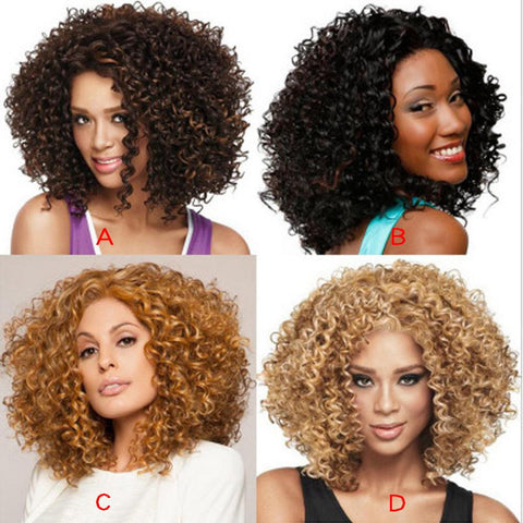 Women's Wig Women's Black Short Curly Hair Synthetic Wigs