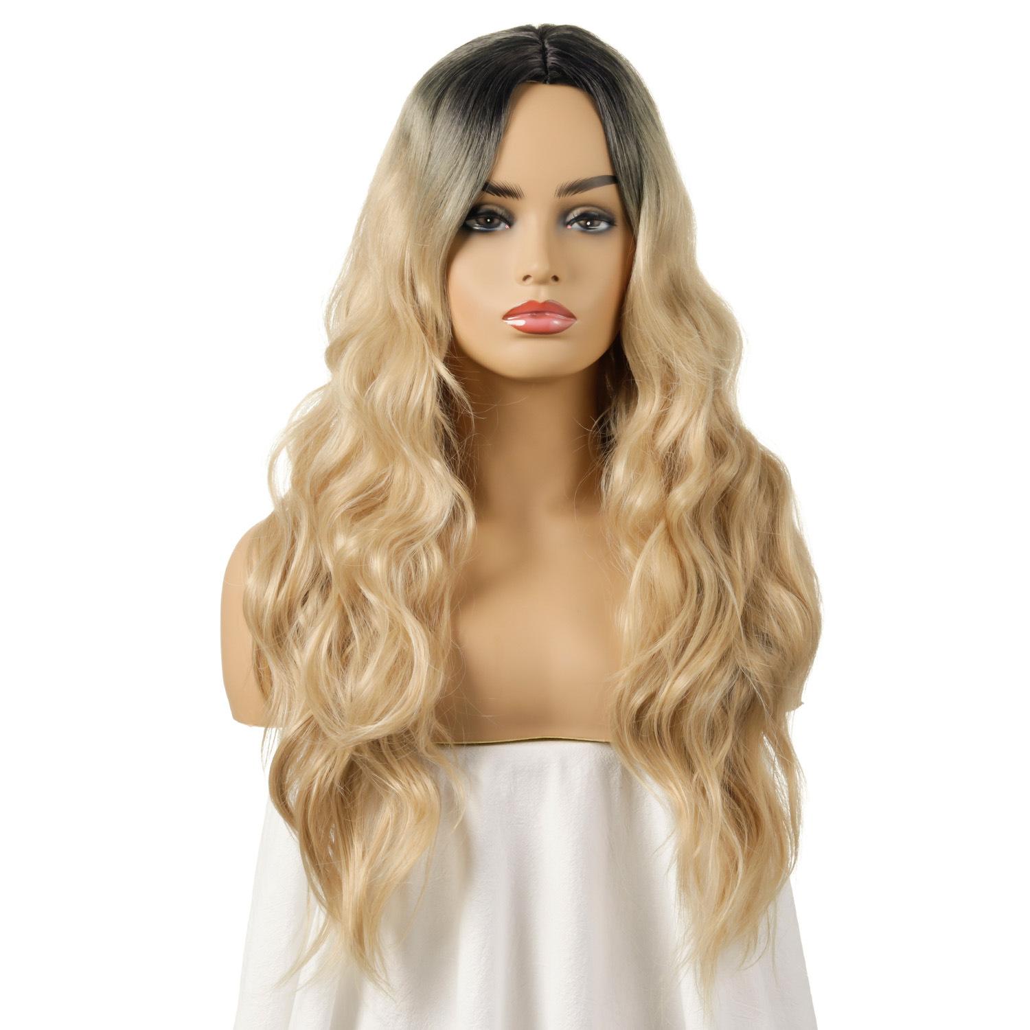 Women's Wig Dyed Women's Big Wave Long Curly Wig Head Cover